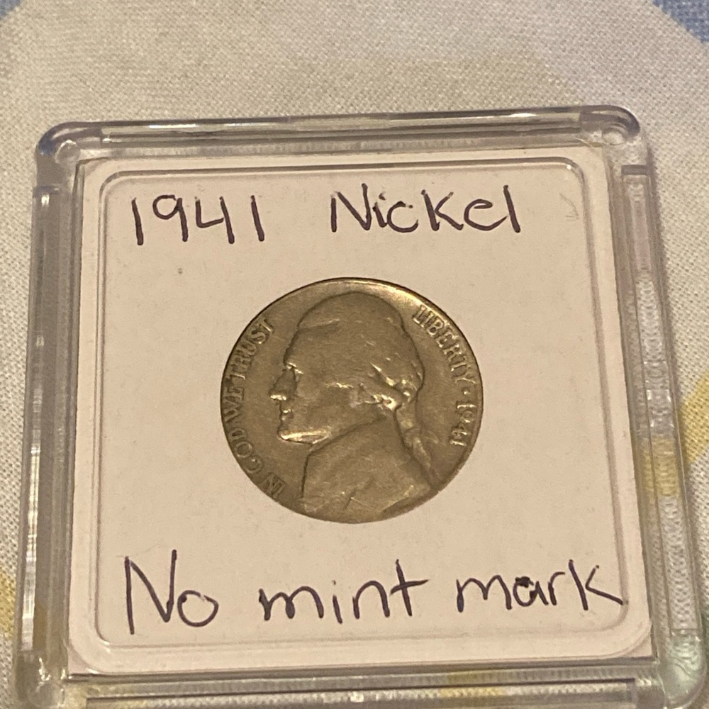 1941 Thomas Jefferson Nickel, Rare Coin, 5 Cent, No Mint Mark